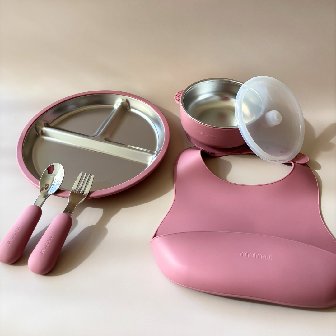 RVS Kinderservies set met siliconen rand en zuignap