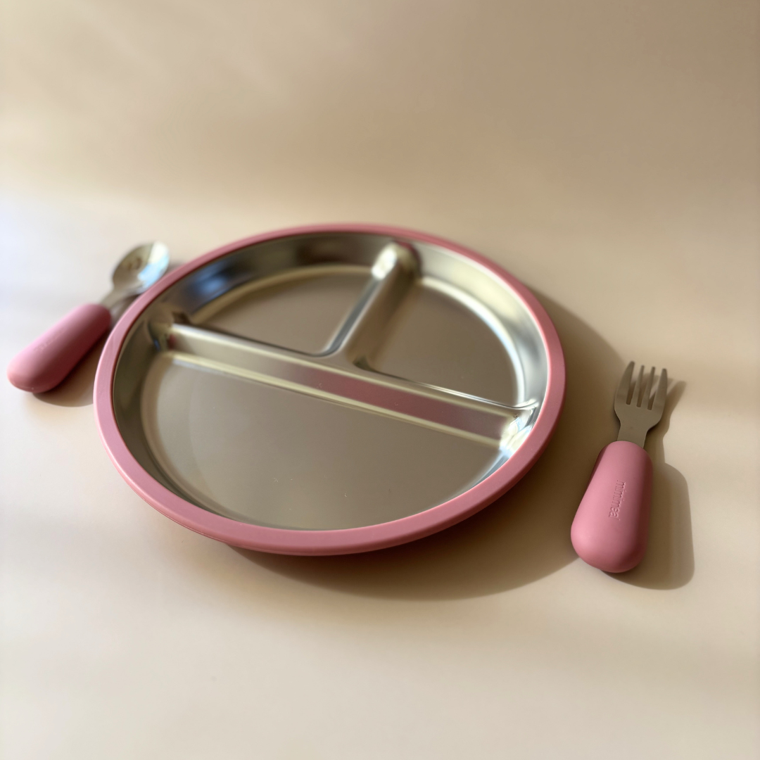 RVS bord met siliconen rand en bestek