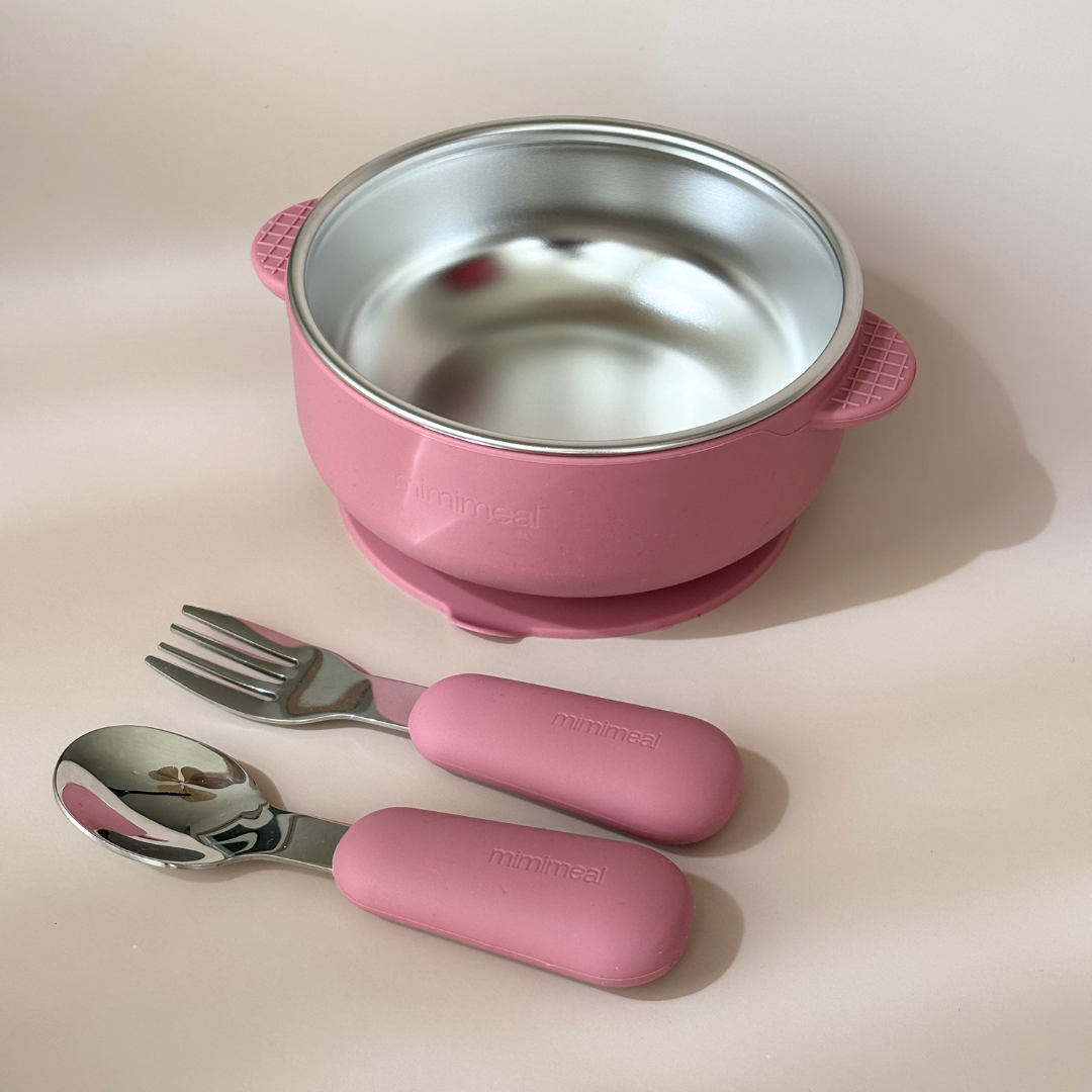 RVS baby servies bundel met siliconen rand