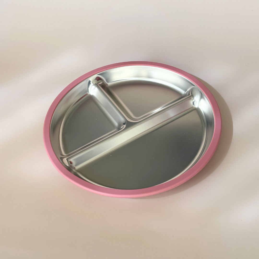 RVS bord met 3 vakken en een siliconen rand en zuignap