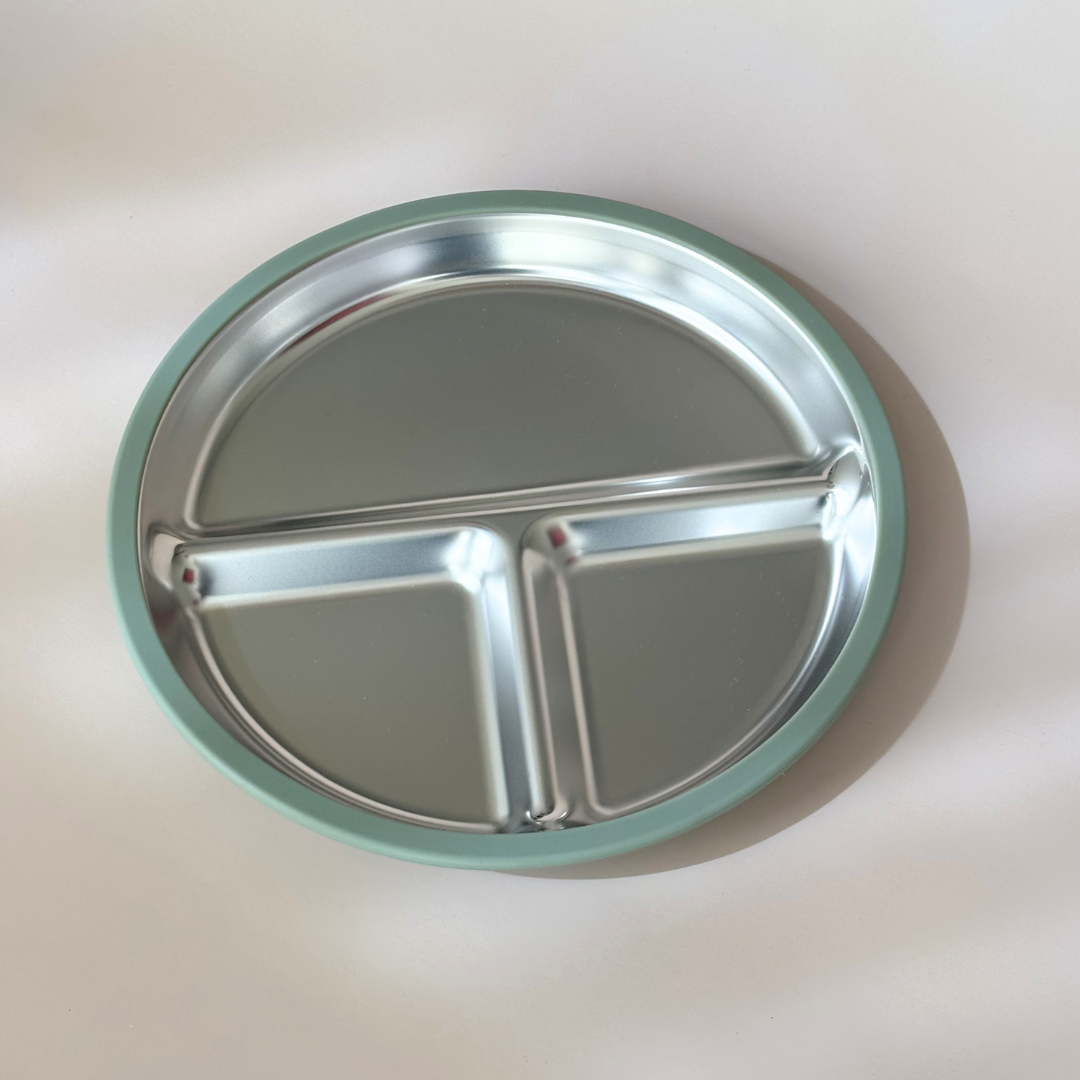 RVS bord met 3 vakken en een siliconen rand en zuignap