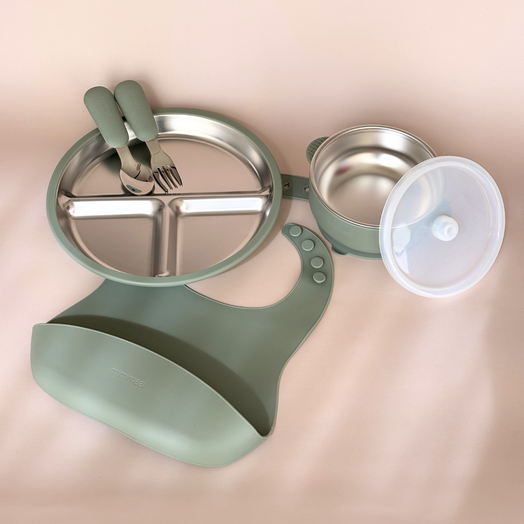 RVS Kinderservies set met siliconen rand en zuignap