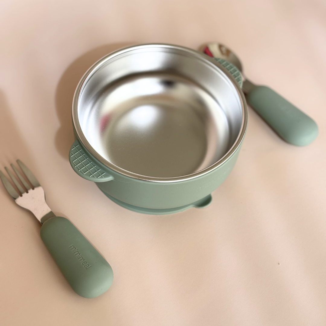 RVS baby servies bundel met siliconen rand